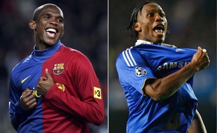 Samuel Eto'o (Barcelone) contre Didier Drogba (Chelsea), le 27 avril 2009.