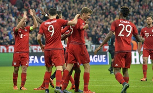 Thomas Müller fête son but contre Arsenal le 4 novembre 2015.