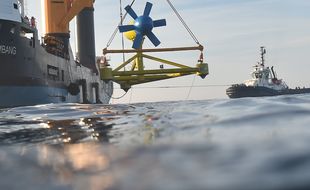 L'hydrolienne de la PME bretone Sabella a été immergée en juin 2015 au large d'Ouessant.