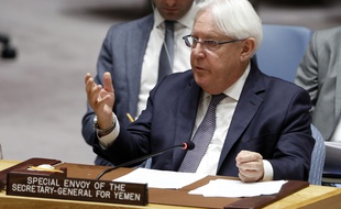 L'émissaire de l'ONU pour le Yémen Martin Griffiths briefe le conseil de sécurité de l'ONU sur la situation au Yémen, à New York, le 2 août 2018.