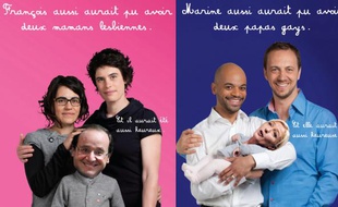 Des affiches de l'association SOS Homophobie appelant à reconnaître les familles homoparentales.