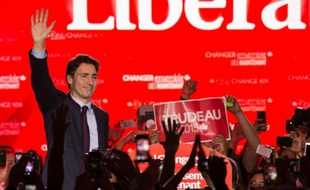 Justin Trudeau au soir de la victoire des Libéraux aux législatives le 20 octobre 2015 à Montreal