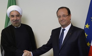 Hassan Rohani et François Hollande, les présidents iranien et français, le 24 septembre 2013 au siège de l'Onu, à New York