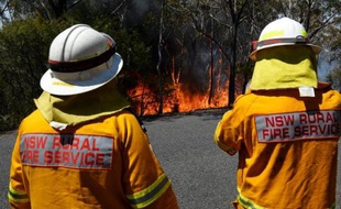Des pompiers tentent de circonscrire un incendie dans les Montagnes Bleues, le 21 octobre 2013 près de Sydney