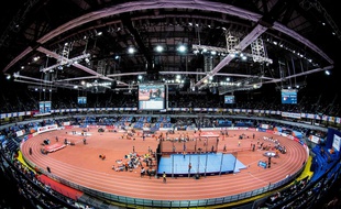 Le stade de Kiev lors des championnats d'Europe d'athlétisme en salle 2017.