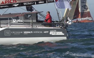 Damien Seguin le jour du départ du Vendée Globe.