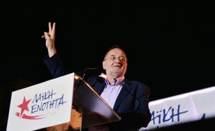 Le leader du parti Unité populaire, Panagiotis Lafazanis, ex-ministre de l'Energie et favorable au retour à la drachme, le 15 septembre 2015 à Athènes