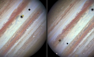 Conjonction de trois lunes de Jupiter, Europe, Io et Callisto, le 24 janvier.