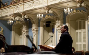 Le président français François Hollande s'adresse au parlement québécois le 4 novembre 2014 à Québec