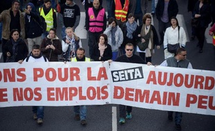 Des employés de la Seita de Carquefou manifestent à Nantes le 14 octobre 2014