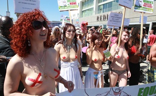 Des femmes ont manifesté en 2010 à Venice Beach pour le droit de bronzer les seins nus