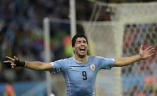 L'attaquant de l'Uruguay Luis Suarez contre l'Angletere, le 19 mai 2014, à Sao Paulo.