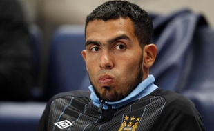L'attaquant de Manchester City, Carlos Tevez, lors d'un match de Ligue des champions contre Naples, le 14 septembre 2011 à Manchester.