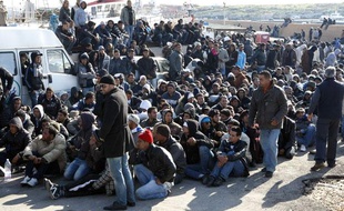 Des immigrants illégaux en provenance du Maghreb, et principalement de Tunisie, arrivent sur l'île italienne de Lampedusa, le 13 février 2011.