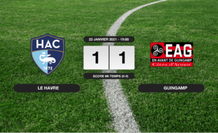Ligue 2, 21ème journée: Le HAC et Guingamp font match nul 1-1
