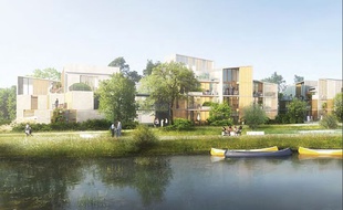 Vue d'architecte de la future ZAC Plaisance à Rennes, logée près du canal Saint-Martin.