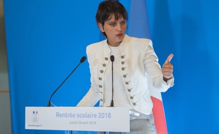Najat Vallaud-Belkacem, lors de sa conférence de presse de rentrée, le 29/08/2016. Credit:WITT/SIPA