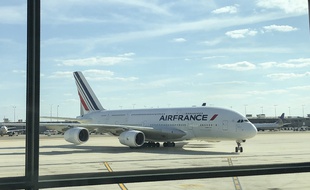 Un Airbus A380 d'Air France sur le tarmac de l'aéroport international Washington-Dulles, le 24 août 2018.