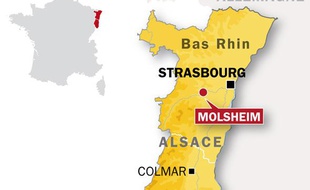 Carte de localisation de Molsheim (Bas-Rhin) où un tunnel a été découvert sous une banque, jeudi 3 juin 2010.