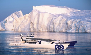 Image par ordinateur du bateau à hydrogène Energy Observer.