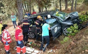 La voiture de l'équipe de Norvège a fait une sortie sur le circuit des championnats du monde de Ponferrada, le 28 septembre 2014.