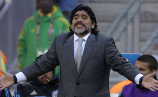 Le sélectionneur de l'Argentine diego Maradona le 17 juin 2010 à Johannesburg.