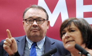 Patrick Mennucci et Marie-Arlette Carlotti lors d'une conférence de presse le 25 mars 2014 à Marseille
