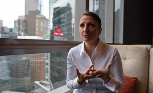 Anne-Sophie Pic dans son restaurant lors d'une interview à l'AFP le 2 octobre 2014 à New York