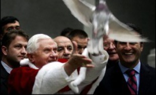 Le souverain pontife a lâché quatre colombes, symbole de paix, à son arrivée à la cathédrale du Saint-Esprit d'Istanbul.