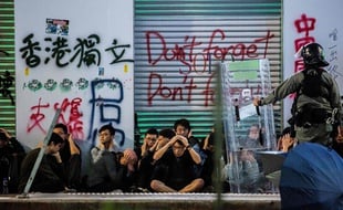 La police a arrêté des manifestants pro démocratie à Hong Kong le 1 er janvier 2020. ISAAC LAWRENCE / AFP