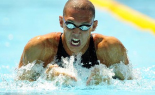 Le nageur français Hugues Duboscq, lors du 100m brasse des championnats du monde de Rome, le 26 juillet 2009.