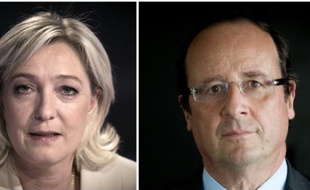 Montage fait le 12 avril 2012 de portraits de la présidente du Front National
Marine Le Pen et du président François Hollande