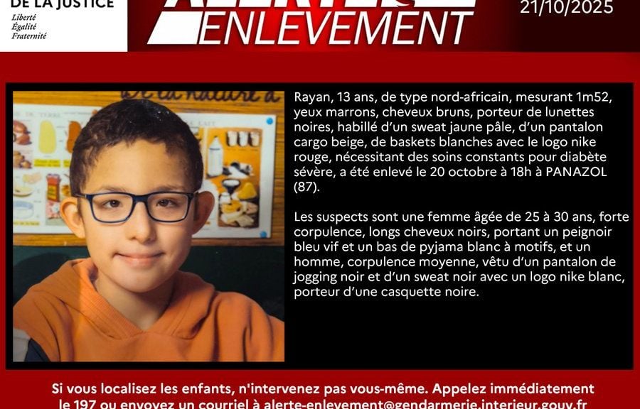 Alerte enlèvement en Haute-Vienne : Ce que l'on sait de la disparition de Rayan, 13 ans