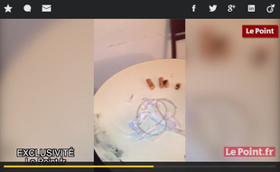 Capture d'écran de la vidéo diffusée par Le Point. On peut apercevoir des seringues sur une table.