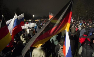 Manifestation du mouvement anti-islam Pegida, le 5 janvier 2015 à Dresde, en Allemagne