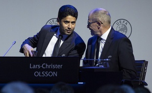 Le président du PSG Nasser Al-Khelaifi lors d'une réunion à l'UEFA, le 3 mars 2020.