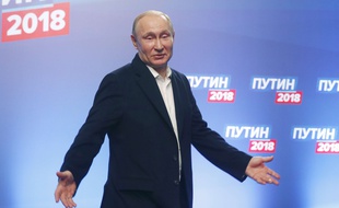 Vladimir Poutine, tout juste réélu président de la Russie, le 18 mars 2018 à Moscou.