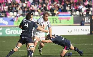 Le 3e ligne toulousain Gillian Galan sur la pelouse du Stade Français lors d'un match du Top 14, le 24 mars 2018.