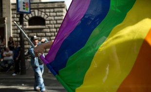 Le drapeau arc-en-ciel lors de la gay pride de Paris, le 29 juin 2015
