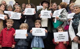 Manifestation de soutien aux roms apres l expulsion d un camp situe a Saint Herblain.S.SALOM-GOMIS/SIPA