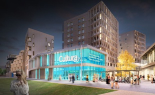 Image de synthèse du nouveau magasin Cultura au sein du quartier Ginko