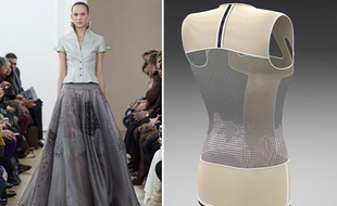 Défilé haute couture Julien Fournié le 21 janvier 2014 et mannequin en 3D développé par le couturier et le FashionLab.