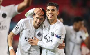 Angel Di Maria et Leandro Paredes sous le maillot du PSG, en février 2019.