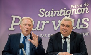 Pierre de Saintignon et Frédéric Cuvillier lors d'un meeting dans le Nord, le 26 octobre 2015.