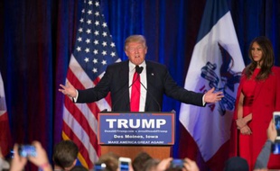 Donald Trump après sa défaite aux primaires républicaines de l'Iowa, le 1er février 2016 à Des Moines