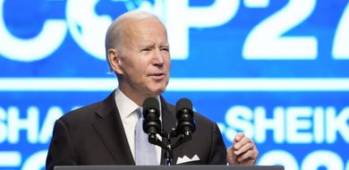 President Joe Biden speaks at the COP27 U.N. Climate Summit, Friday, Nov. 11, 2022, at Sharm el-Sheikh, Egypt. (AP Photo/Alex Brandon)/EGYA438/22315578866988//2211111709