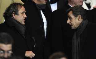 Michel Platini et Nicolas Sarkozy au Parc des Princes en février 2015