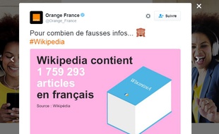Tweet d'Orange critiquant Wikipedia.