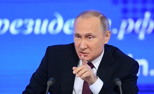 Vladimir Poutine lors de sa conférence de presse annuelle le 23 décembre 2016.