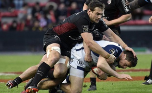 Rynhardt Elstadt, le troisième ou deuxième ligne du Stade Toulousain, face à Montpellier, le 18 mars 2018 au stade Ernest-Wallon de Toulouse.